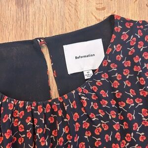 Reformation Navy and Red Floral Blouse
